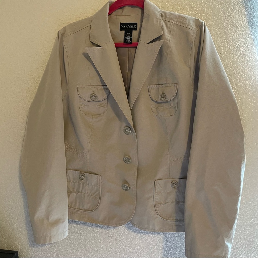 Dialogue Jacket Womens  Beige Tan Jacket Blazer cotton poly Blend size Large